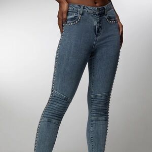 bebe Studded Skinny Blue Jeans